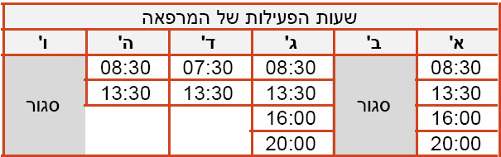 שעות הפעילות של המרפאה של ד