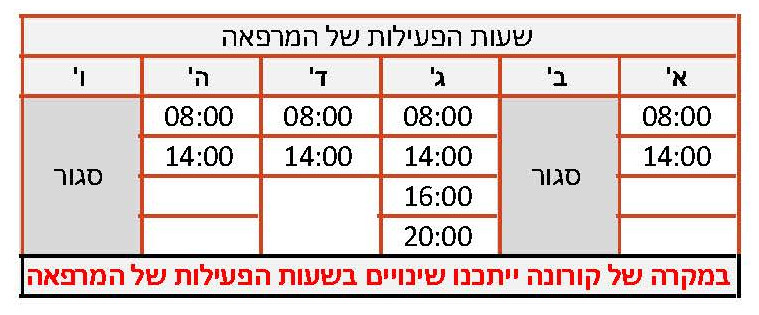 שעות פעילות של המרפאה של ד